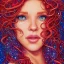 Placeholder: Robyn Lively, her striking perfectly detailed clear eyes, her perfect, precisely detailed lightly freckled face, meticulously detailed long curly multi-hued ginger carrot cherry fire red hair, luminous colorful sparkles; by james r. eads, gawki, rajewel, tania rivilis, dan mumford, lisa frank, artgerm, greg rutkowski, alphonse mucha and william-adolphe bouguereau; glitter, airbrush, octane render, volumetric lighting, 16k, photorealistic digital painting, artstation, smooth, sharp focus