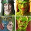 Placeholder: dungeons and dragons, fantasy, goblin, king, green skin, oil painting, large strokes, distinct face, portrait, head, crude crown