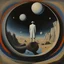 Placeholder: person alone in planet,cover art, surrealist painting called 'today I am thinking about time by dali and picasso and magritte and Breughel