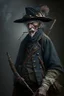 Placeholder: 70 years old victorian bloodborne soldier with a musket, bandana and scally cap and a ciggarette