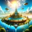 Placeholder: in summer,in spring,sky,sun,masterpiece,best quality,((futurism)),available light,moody lighting,castle,waterpark,city,ferris wheel,art gallery,museum,cyberpunk, Statue of Liberty in the center, panoramic