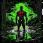 Placeholder: vector art, swamp thing deadpool hybrid, illustration, black background, Vectorstock, flat
