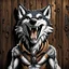 Placeholder: an anthropomorphic wolf facing at the camera and around him cheerful anthropomorphic wolves laugh at him , in the background many wooden wall, high realistic, high detailed, dark fantasy, cinematic