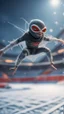 Placeholder: flying ninja spider god gremlin alien pimp caught frozen in net in ski jump arena, bokeh like f/0.8, tilt-shift lens 8k, high detail, smooth render, down-light, unreal engine, prize winning