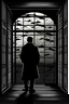 Placeholder: create a 2d simple black silouhette book cover for sherlock holmes who is looking out of a the wondow of a prison cell. The image also shows that his last hope of freedom is a pigeon