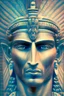 Placeholder: male face of the mythical gods Montu, black and white face straight view