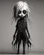 Placeholder: full body Goth girl made from ragged strips of cloth, in the style of Alex Pardee,