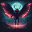 Placeholder: mothman drifting in the night, in bio luminescence art style, background dark