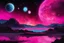 Placeholder: fushsia sky, planet in the sky, lake, sci-fi, mountains, galactic cosmic influence