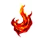 Placeholder: a fire with dark embers, the flames spiral to make the shape of a rose flower(red) , black and red Vector on white background