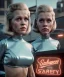 Placeholder: Ultra Realistic retro sci-fi movie Supermarket parking scene, 1960 year, waist up view portrait, 2 clones blonde women, sweet young Jane Fonda face, perfect iris, glow eyes, face makeup, tight latex coat, Scare people background, Retro sci-fi style, soft color, highly detailed, unreal engine 5, ray tracing, RTX, lumen lighting, ultra detail, volumetric lighting, 3d, finely drawn, high definition, high resolution.