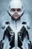 Placeholder: All Black racing suit AnnaSophia Robb, portrait, ghost mask, wearing high tech mask, white smoke, dark, rage, sorrow, high definition, ultra 8 k, volumetric lighting, blue fire, fog