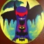 Placeholder: Mashup between an monstreous kaiju with tree eyes and batman painted in the style of the painter Kandinsky