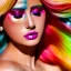 Placeholder: masterpiece, best quality, woman, sparkling eyes, fluorescent skin, colorful makeup, blond flutter hair, highly detailed body, sun light, 4K, RAW, depth of field, high contrast, realistic details, 24mm