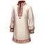 Placeholder: illustration {concept of art of a white tunic resembling a vyshyvanka with tall and rounded collars made from soft woolen fabric. The tunic has embroidery along the collars of it in red thread, the hems of it and at the ends of its sleeves. the tunic is clothing for men, the tunic has 4 buttons} digital art, semi-realistic,