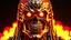 Placeholder: 4K, ultra detail, full realism portrait terminator iron maiden logo full face flames in the background