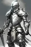 Placeholder: A male human warrior that wear a silver set of armour and, a silver helmet and holding a silver bident. He also has a White aura coming from his armour