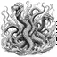 Placeholder: Make black and white cute drawing of a multi-headed hydra with black bold lines. Only outline, no grayscale. A multi-headed hydra is splashing in a magical lake.