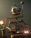 Placeholder: happy mechanoid person playing jazz with a steampunk theme, realistic