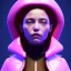 Placeholder: Spanish woman, rounded face, purpurin made up, red, blue, pink, cold, latex coat, leather, piercing, soft color, highly detailed, art stations, concept art, smooth, unreal engine 5, god rays, ray tracing, RTX, lumen lighting, ultra detail, volumetric lighting, 3d, finely drawn, high definition, high resolution, neon background.