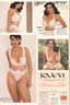 Placeholder: Vintage Lingerie Catalog Page: KALVI ALL GARMENTS ARE AVAILABLE IN WHITE 8 Deep plunge lace trim Nyion Satin Bra. Adjustable stretch straps. NYLON 85% minimum. 11R 623 Peach Plunge Bra 11J 624 White Plunge Bra Order bust 32A 34A 36A sizes: 34B 36B 388 34С 36C 38C C3.99 Nyton Satin deep lace trim French Knickers. Cotton lined ousset NYLON. 105 452 Peach 10X 453 White Order hip sizes: 34/38 ins. French Knickers C3.50 10 yion Satin deep lace trim Cami Krickers. NYLON. 10W 458 Peach 10E 459 White Or