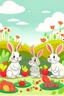 Placeholder: Cartoon rabbits on farm seeds vegetables