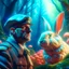 Placeholder: portrait of macho gestapo army officer staring inside glowing mushroom grove with huge fluffy space rabbit, 4 k, down-light, soft light, depth of field, photo realism, trending on art station, high detail, spray paint