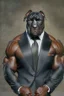 Placeholder: Bodybuilder Lee Haney with the face of a Rottweiler dog A dog's head instead of a person's head Only the player's body with a bulldog head on it He wears a luxurious black suit and holds a luxurious cigar The suit covers the body. In the mouth of the dog there is a luxurious Rottweiler dog head Remove the head