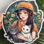 Placeholder: very beautiful sticker like realistic cartoon girl with cat