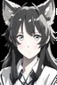 Placeholder: in anime, a female portrait with wolf ears, whiskers, and black-and-white colors.