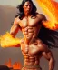 Placeholder: native american warrior, long black hair, dancing on top of fire, big muscles, shirtless, 8k resolution concept art portrait by Greg Rutkowski