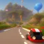 Placeholder: a new donkeykong level with small cars, fine detail, graphics, shiny 3d, road sign, suspended road, islands, jumps