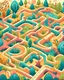 Placeholder: Colorful illustration of a large maze with various twists and turns, complete with fun elements like animals, trees, and buildings at certain checkpoints.