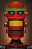 Placeholder: robot portrait in Kente, rusted clock eyes, cinematic, ghana flag, african pattern symbols, engraved, 8k quality