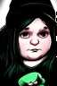 Placeholder: chubby cartoon gaming witch green eyes happy