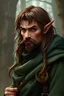 Placeholder: Half wood elf, male, sorcerer, 30 years old, brown hair, green cloak, moustache, detective, investigator, brown eyes