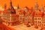 Placeholder: An orange colored suburban town with different shaped buildings in Baroque art style