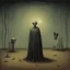 Placeholder: malignantly useless, depicting a fear of being alone, Style by Pawel Kuczynski and Basquiat and VS Gaitonde, surreal horror art, nightmarish, dynamic composition, dark color burn, based on the imagery of Zdzislaw Beksinski