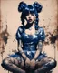 Placeholder: Poster in two gradually, a one side the Singer Melanie Martinez face, full body, sit pose, painting by Yoji Shinkawa, darkblue and sepia tones,sinister, detailed iridescent, metallic, translucent, dramatic lighting, hyper futuristic, digital art, shot with Sony Alpha a9 Il and Sony FE 200-600mm f/5.6-6.3 G OSS lens, natural light, hyper realistic photograph, ultra detailed -ar 3:2 -q 2 -s 750,malevolent goth vampire girl face and other side