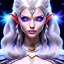 Placeholder: cosmic mage, elf, female, battle mage, cosmic sword, epic, cosmic magic, staff, long ears, white hair, face details, odd-eyes, pale skin, detailed eyes, jewellery, broad shoulders