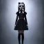 Placeholder: Jenna ortega with wednesday addams black dress,soft goth libstick, wednesday addams make up, overknee socks, dramatic lighting, highly detailed oil painting, volumetric lighting