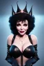 Placeholder: Joan Collins as evil queen in black leather, leather, busty, cleavage, angry, stern look. character design by cory loftis, fenghua zhong, ryohei hase, ismail inceoglu and ruan jia. unreal engine 5, artistic lighting, highly detailed, photorealistic, fantasy