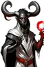 Placeholder: En Young male black skin black hair tiefling Wizard with large horns fra dnd. a book with Arcane Magic floating in front of him. in a silver and White Rope and a silver cloak. His horn a perfectly place on acet from the front to the back pointing upwards with glowing Red cat Eyes. His close is elegant get simple. Casting and ice spell