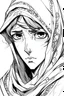 Placeholder: "Draw, in the style of a manhwa, a character wearing traditional Arab clothing with an injured eye."