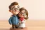 Placeholder: Create a cute premium 3D animated collectible figurine scene of the uploaded couple, using their photo only as the identity reference. Turn them into an adorable husband and wife standing close together on a small round display base. Preserve their recognizable age, facial features, hairstyle, glasses if present, skin tone, and warm loving expressions, but render them in a soft Pixar-style/clay-toy figurine look. The man stands on the left with a gentle smile, one arm lovingly around the woman's