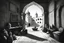 Placeholder: generate an image dark room in Omani old castle like a sketch draw minimal style black and white pencil style, a lot of items around.