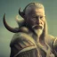 Placeholder: Viking theme, a younger woman sitting next to a 50-year-old man, portrait, 8K, close-up face, anatomically perfect face, Highly detailed stunning full frame portrait, misty and cloudy atmosphere