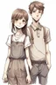 Placeholder: tom-boy girl of 13 years, realistic style, very thin body, lon arm, salopette dress