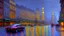 Placeholder: Modern city at night with modern cars, claude monet impressionism painting