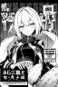 Placeholder: blonde girl with tails waring jacket, line arts, manga cover, greyscale